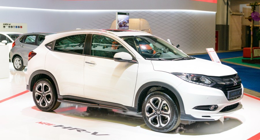 A white Honda HR-V is on display.