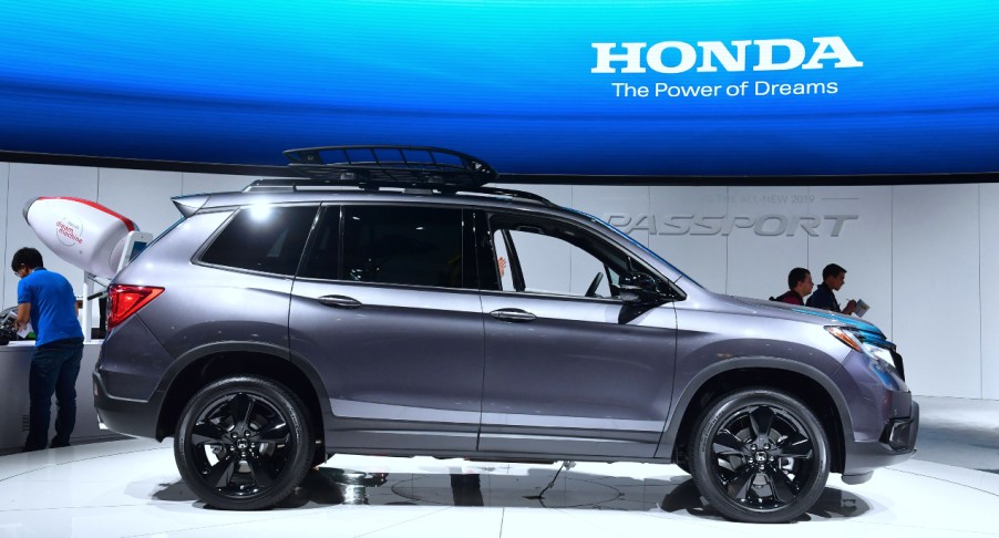 A gray 2022 Honda Passport is on display.