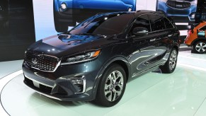 A black Kia Sorento is on display.