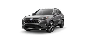 A dark gray 2022 Toyota RAV4 Prime PHEV against a white background.