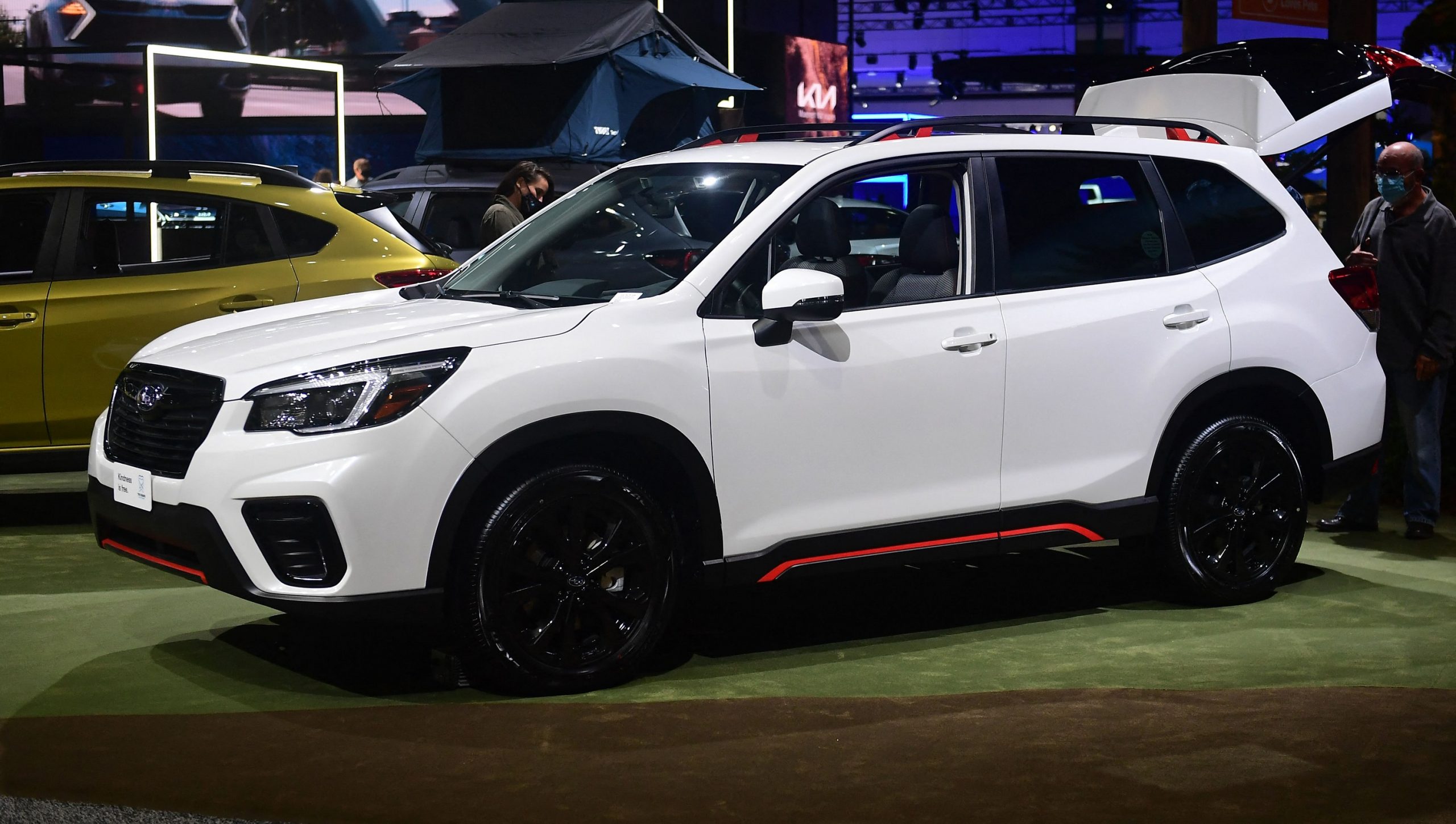 A white Subaru Forester SUV at the LA Auto Show