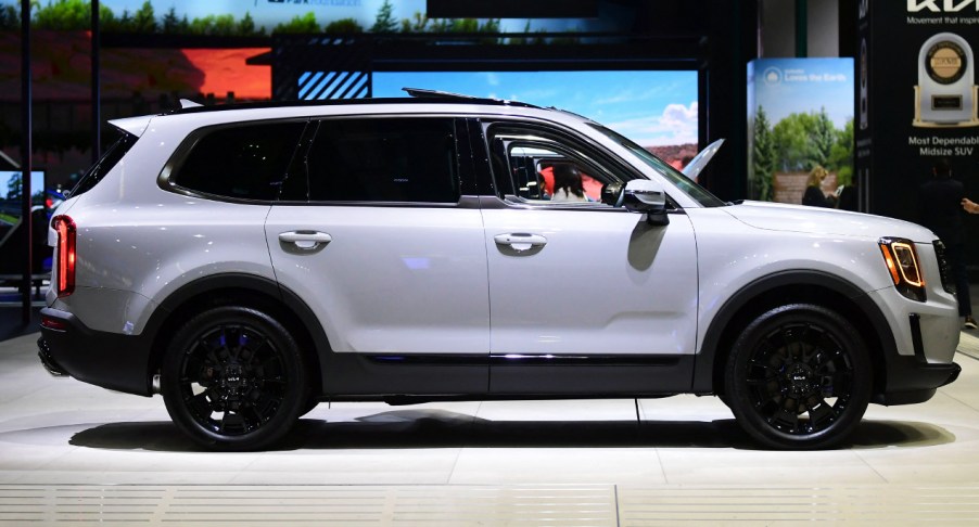 A white 2022 Kia Telluride is on display.