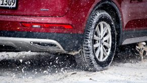 Car tire stuck in snow