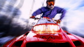 Nate Zollinger on a snowmobile in Canada