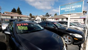 Used cars sit on a sales lot in March 2021 in El Cerrito, California