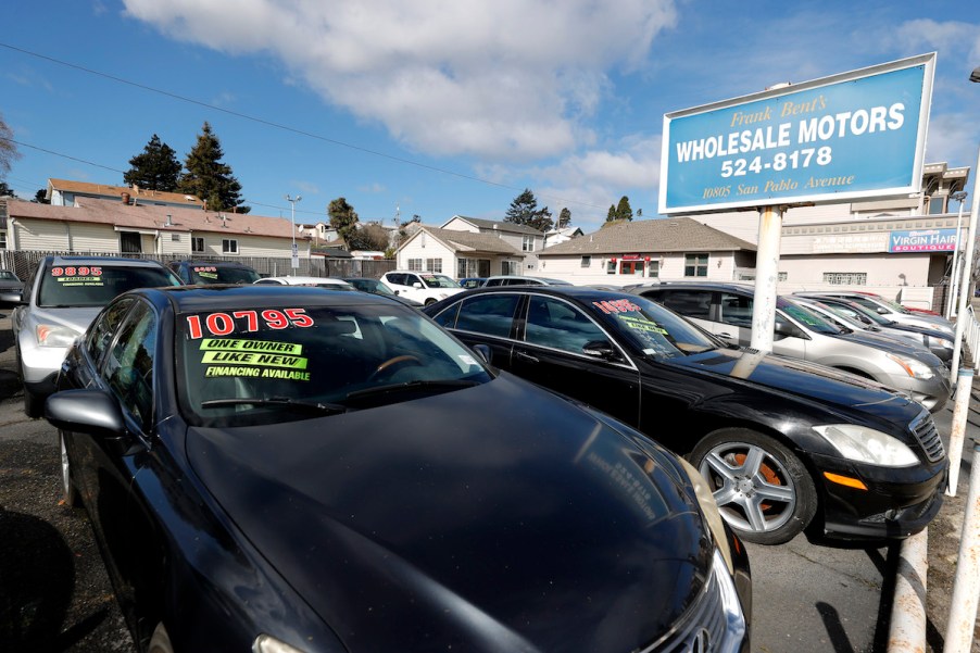 Used cars sit on a sales lot in March 2021 in El Cerrito, California