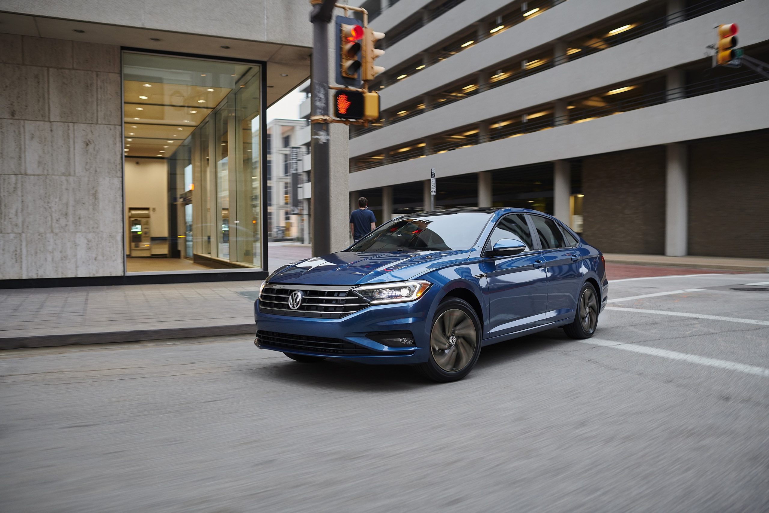 A 2021 Volkswagen Jetta is one of the best cheap cars out there, seen here in blue.