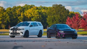 Press photo of the 2021 Dodge Durango SRT Hellcat and 2021 Dodge Charger SRT Hellcat Redeye