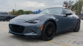 A gray 2021 Mazda MX-5 Miata Club RF with Brembo BBS Recaro Package at Road America