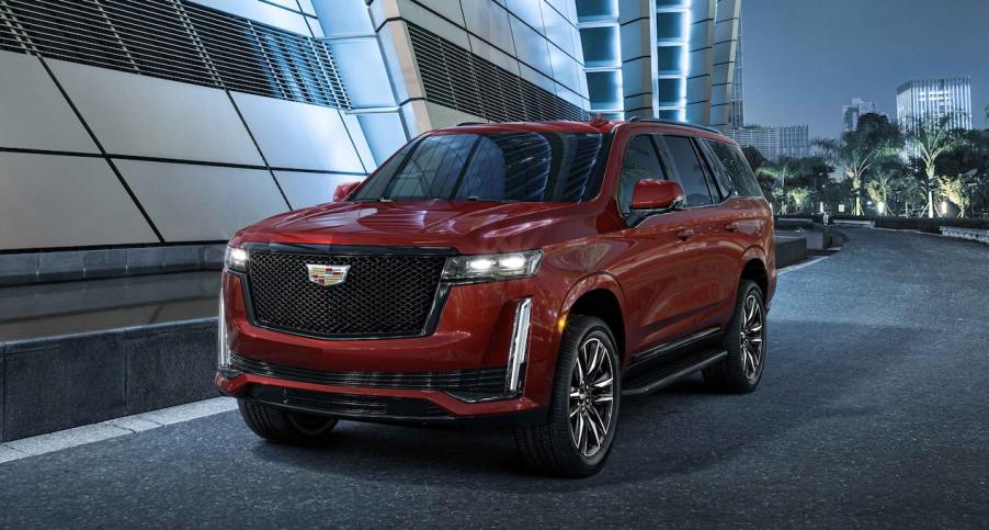 A red 2022 Cadillac Escalade luxury SUV, what's new for the 2022 model year?