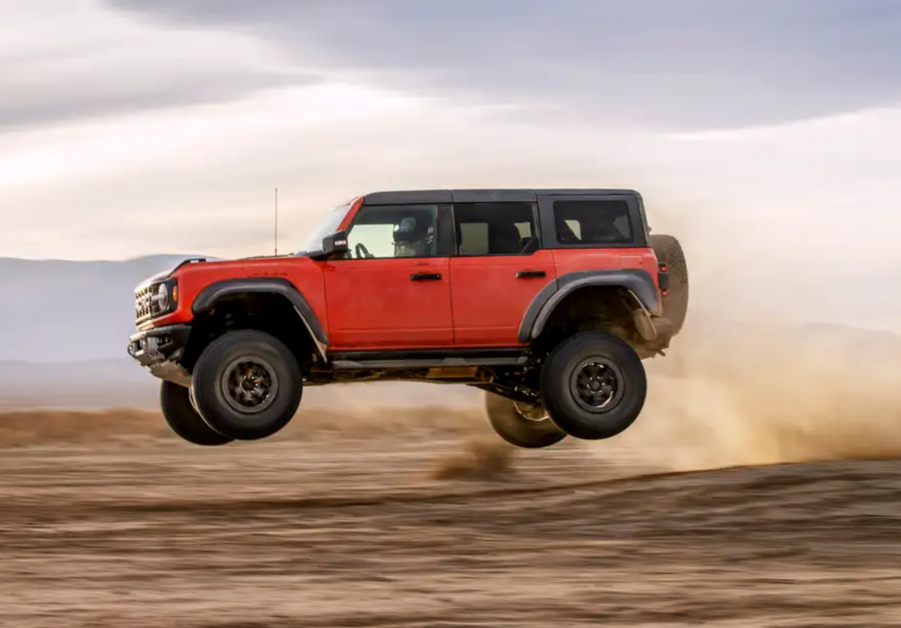 2022 Ford Bronco Raptor jumping in the air