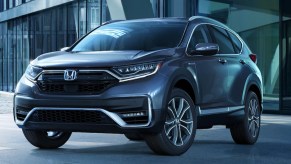 A blue 2022 Honda CR-V is parked.