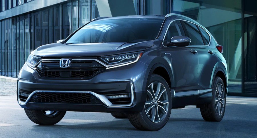 A blue 2022 Honda CR-V is parked.