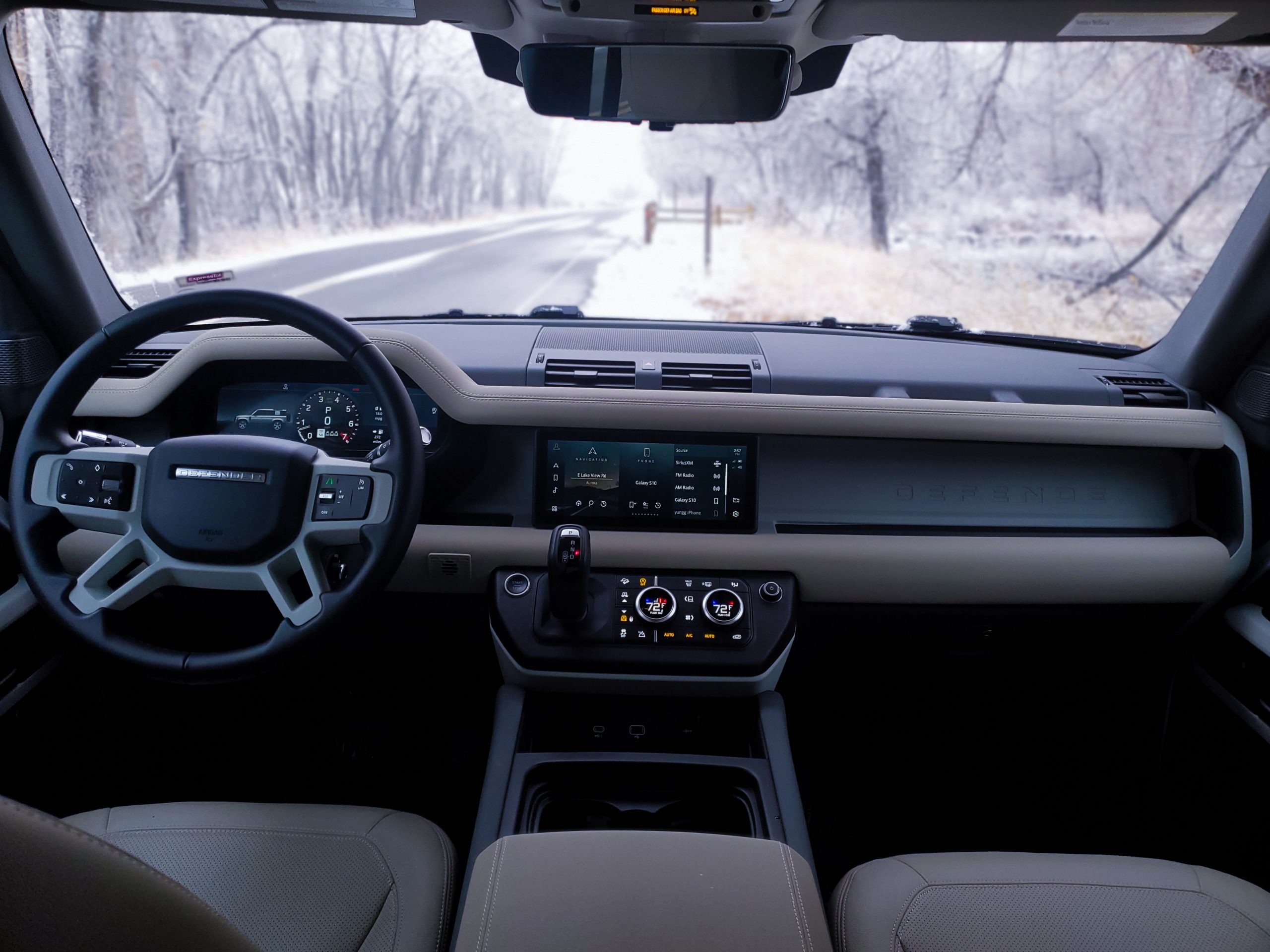 The interior of the 2022 Land Rover Defender with cream leather