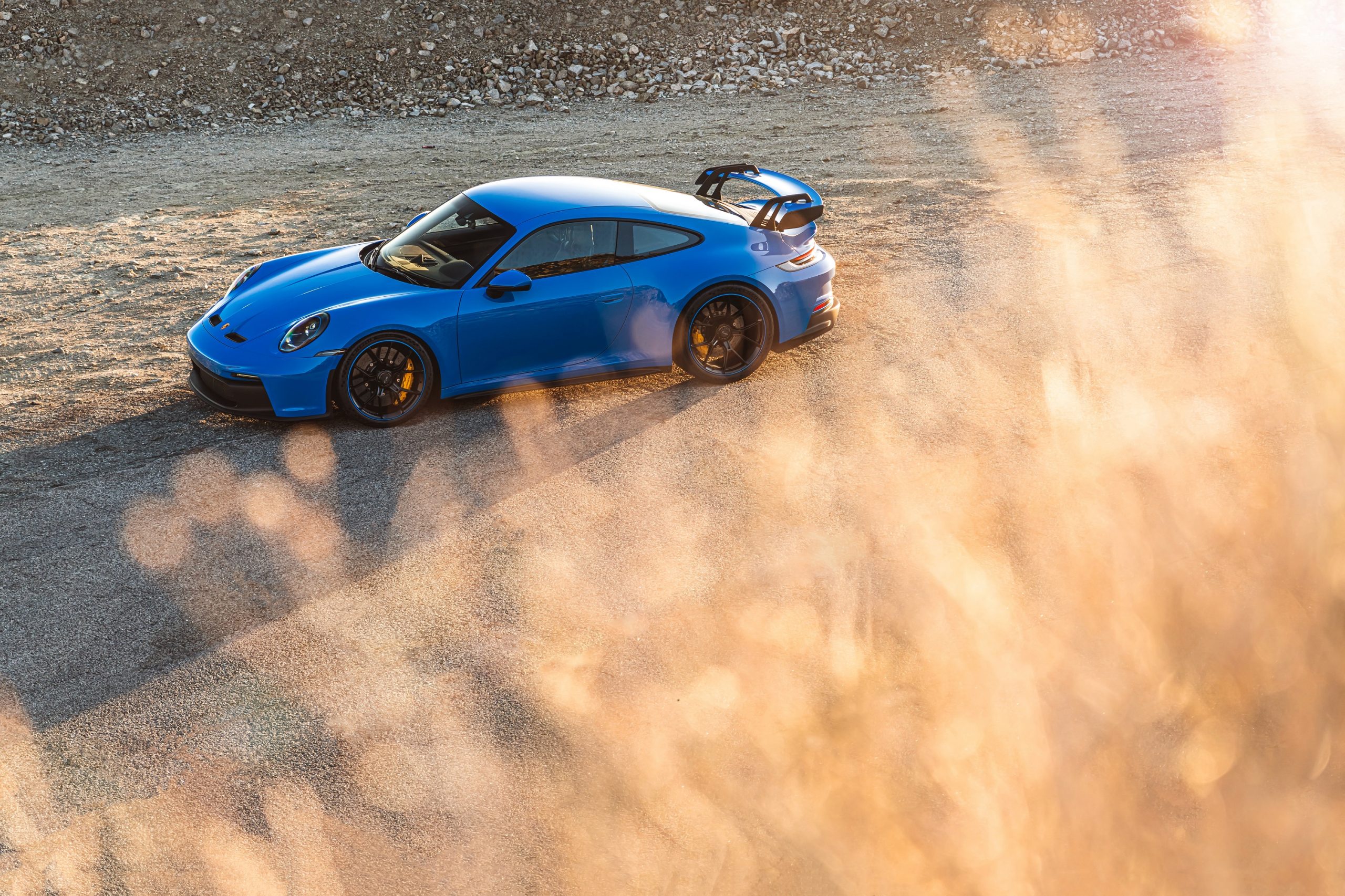 A Shark Blue GT3 shot from the front 3/4