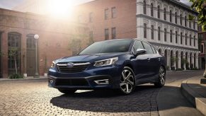 A dark blue 2022 Subaru Legacy in the city