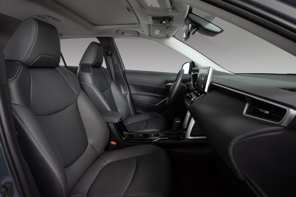 A 2022 Toyota Corolla Cross subcompact crossover's front seats