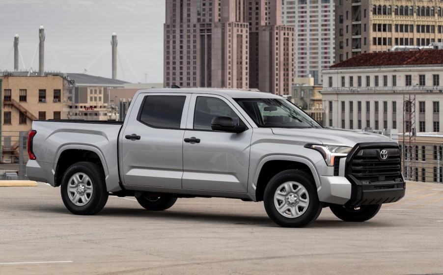 Publicity photo of a silver Toyota pickup truck