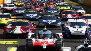 Le Mans cars line up for testing on June 3, 2018, in Le Mans, France