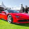 A red Ferrari SF90 Stradale at Salon Prive in the United Kingdom's Concours d'Elegance