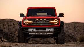 Front view of orange 2022 Ford Bronco Raptor