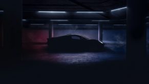 A shadowy profile shot of the GMA T.33 supercar