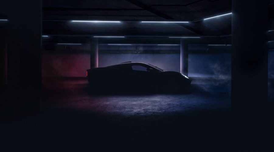 A shadowy profile shot of the GMA T.33 supercar