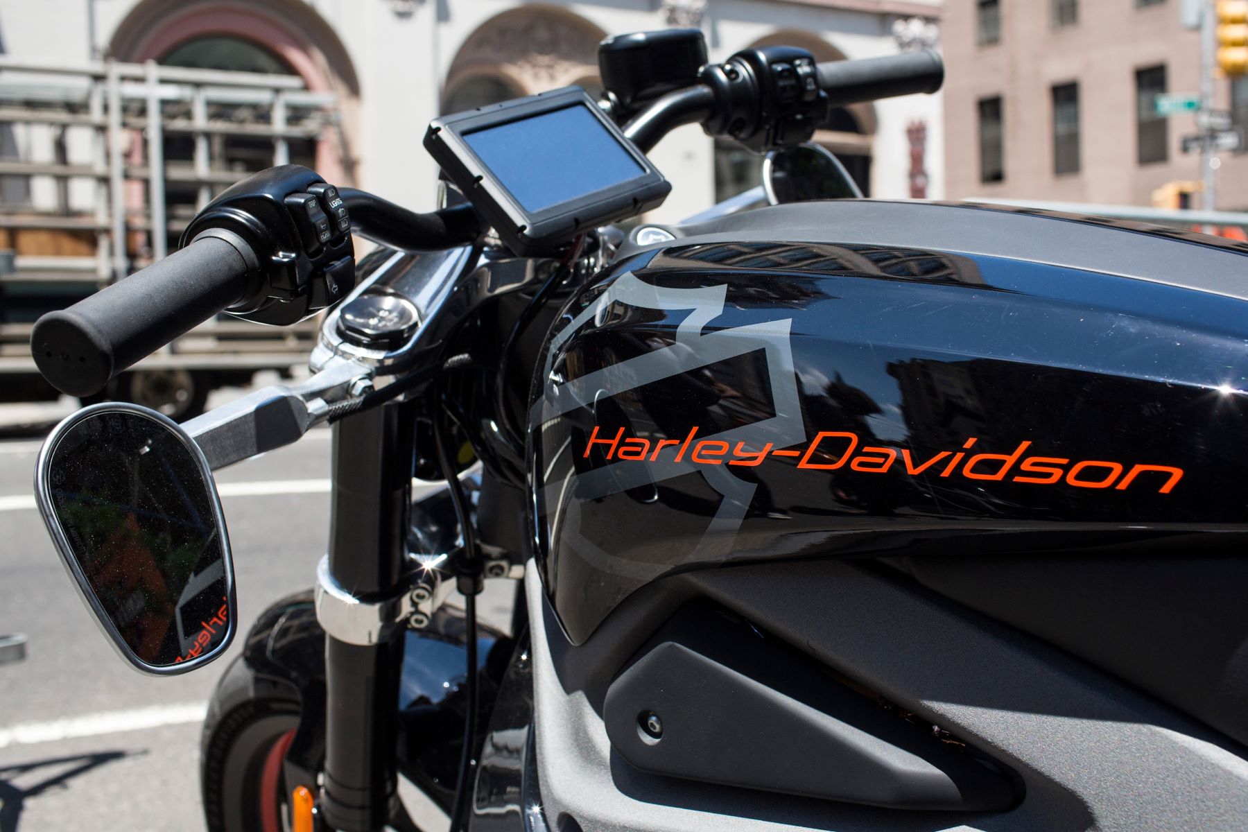 The Harley-Davidson Livewire electric (EV) motorcycle on display in New York City