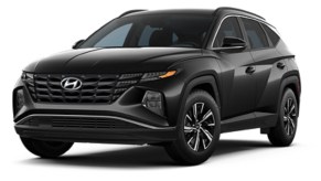 A black 2022 Hyundai Tucson Hybrid against a white background.