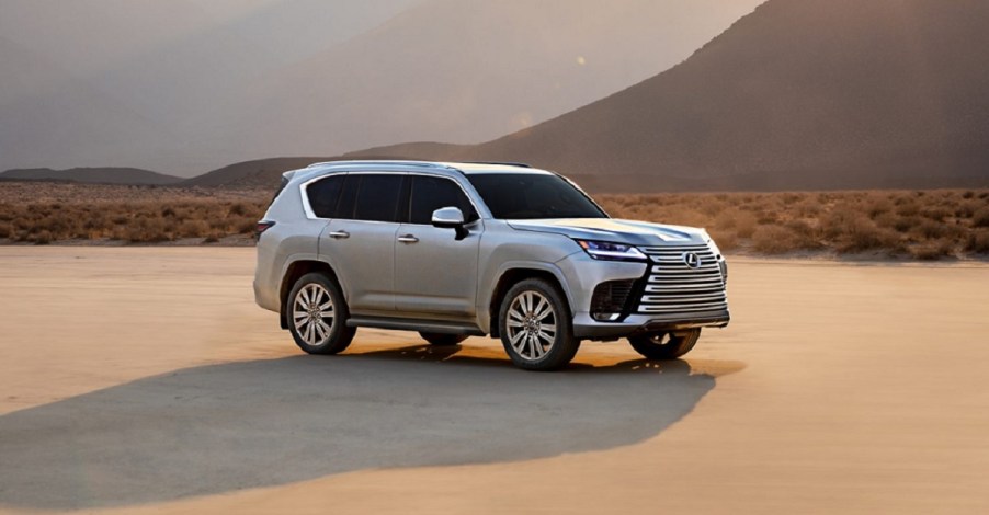 A 2022 Lexus LX600 against a desert background.