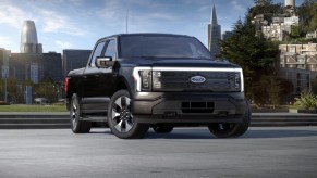 A black 2022 Ford F-150 Lightning