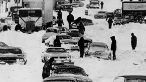 cars stranded in the snow. Make sure you have the right items to keep in your car for a winter survival kit.