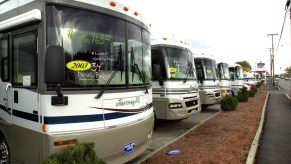 RVs for sale at Motor Home Center in Auburn, Maine, in 2002