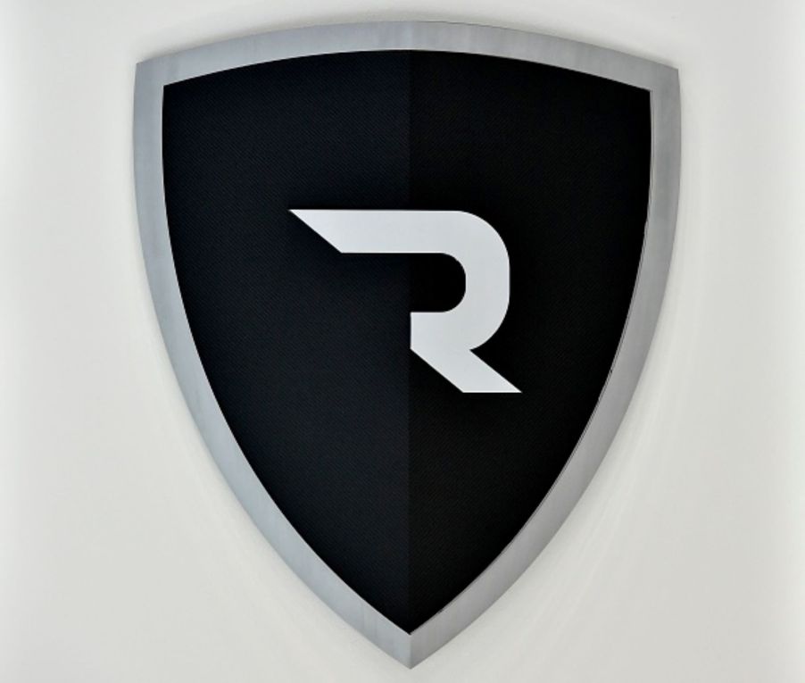 Logo for Rimac, who recently merged with Bugatti, on a white background.