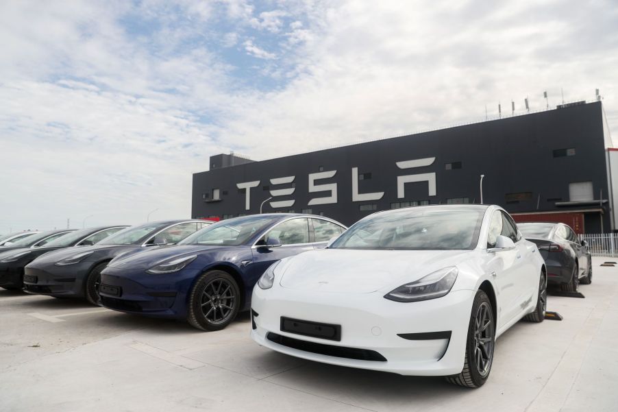 Tesla Model 3 vehicles at Tesla's gigafactory