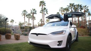 A white Tesla Model X SUV at the Citi Taste of Tennis at Hyatt Regency Indian Wells Resort & Spa in March 2018