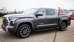 A gray 2022 Toyota Tundra full-size truck is parked.