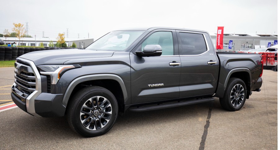 A gray 2022 Toyota Tundra full-size truck is parked.