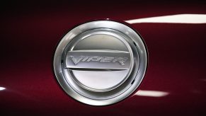 The gas cap on a Dodge Viper