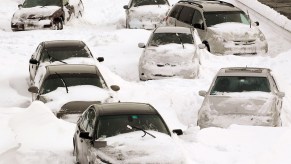 Cars stranded in the snow in Chicago on February 2, 2011