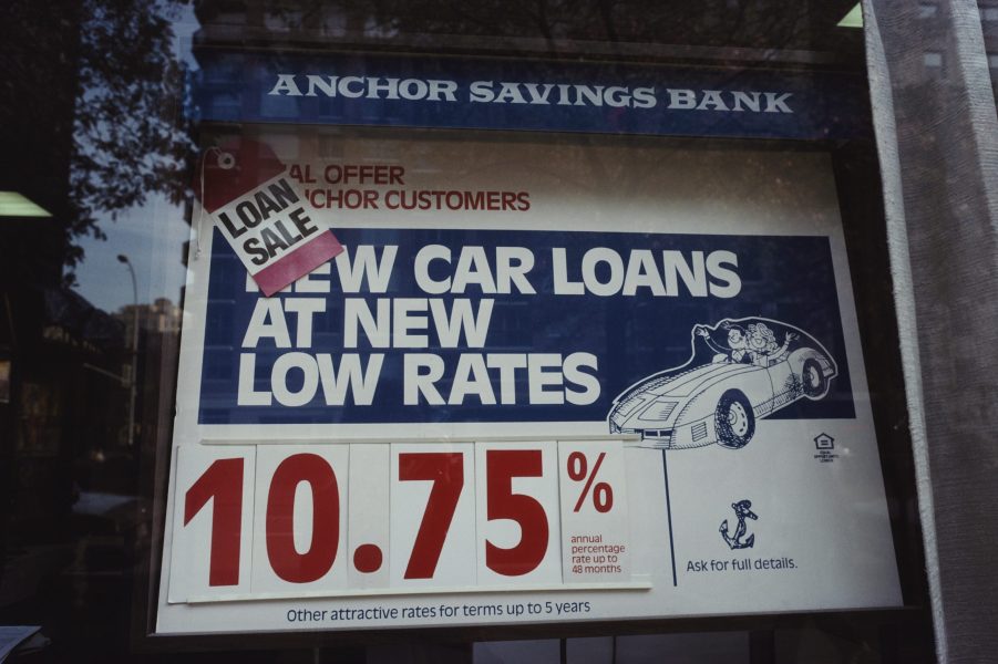 New car interest rates on a sign