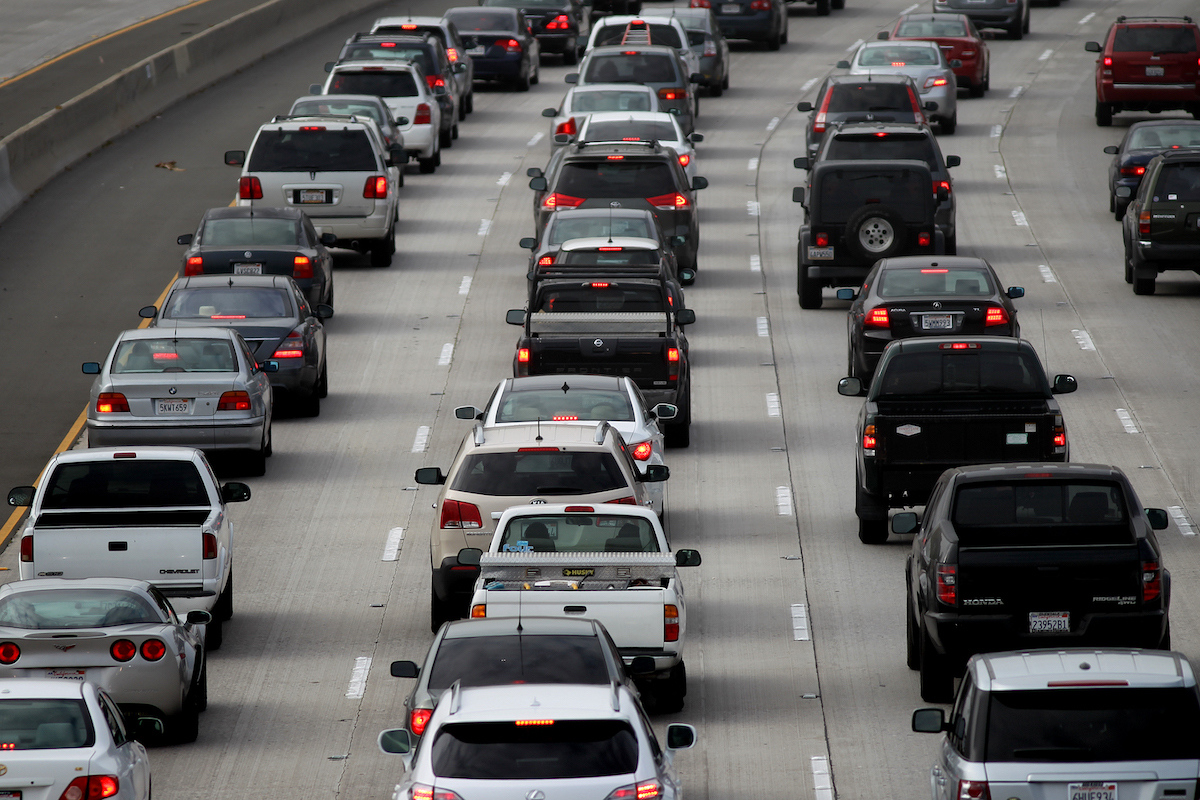 Cars fill the SR2 freeway on April 25, 2013, in Los Angeles, California