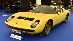 A 1969 Lamborghini Miura P400 S on display during an RM Sotheby's event in London on October 23, 2019