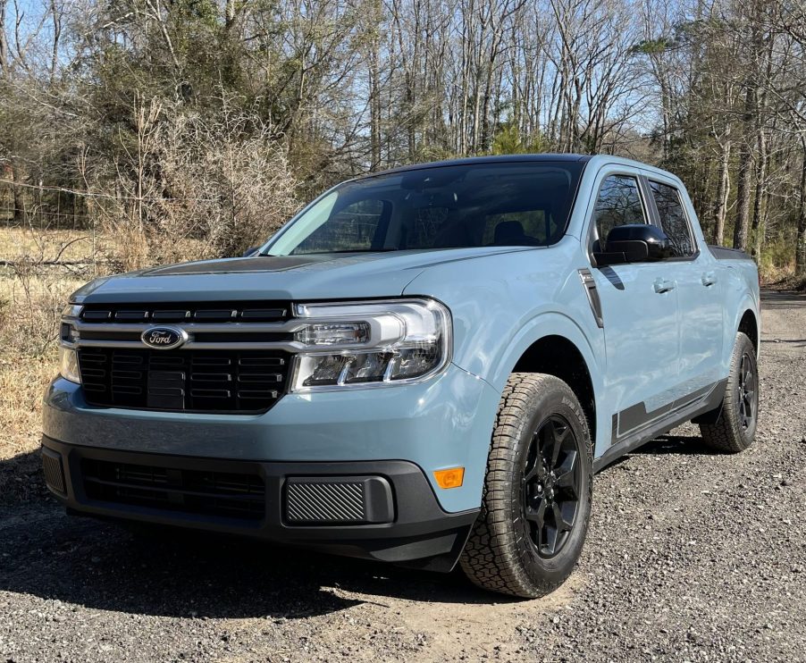 The 2022 Ford Maverick on a gravel road