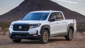 White 2022 Honda Ridgeline promo photo show one of the best 2022 pickup trucks.