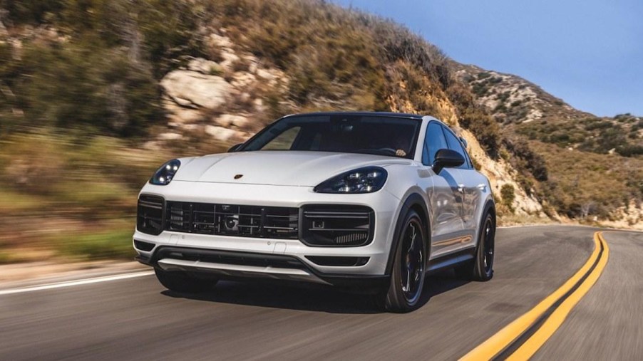 White 2022 Porsche Cayenne Turbo GT on the road