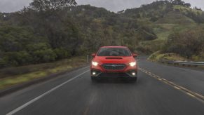 A nose shot of the 2022 Subaru WRX on a rainy day