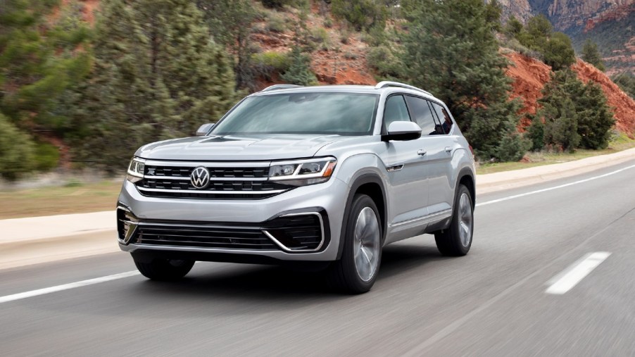 Silver 2022 Volkswagen Atlas on the road