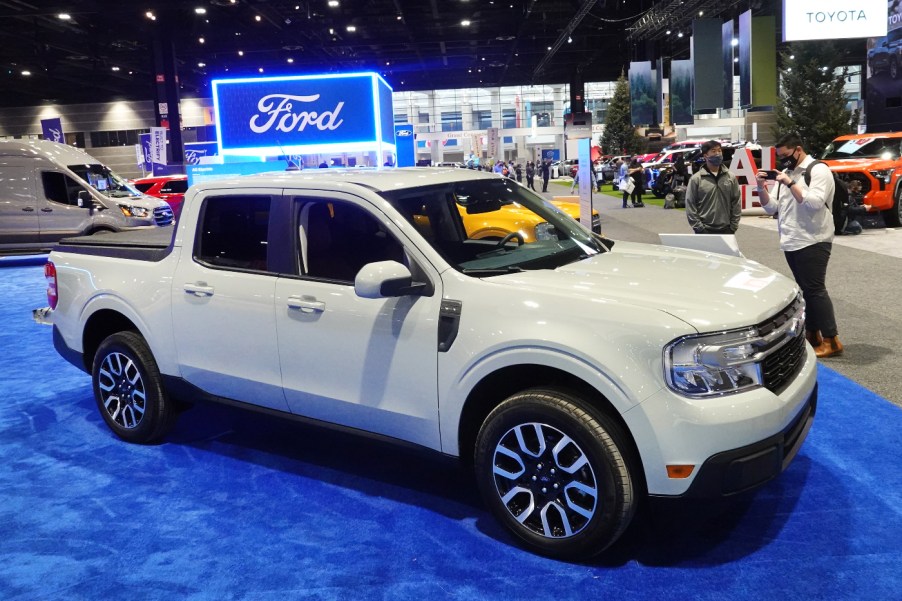 A 2022 Ford Maverick featured at an auto show.