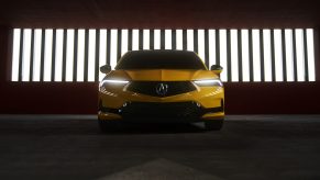 A front shot of the 2023 Acura Integra in yellow